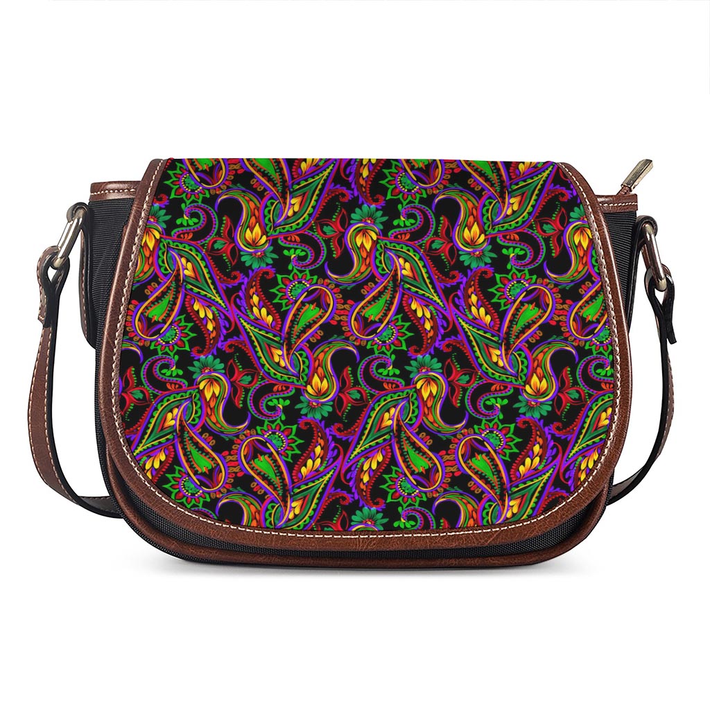 Dark Bohemian Paisley Pattern Print Saddle Bag