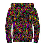 Dark Bohemian Paisley Pattern Print Sherpa Lined Zip Up Hoodie