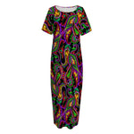 Dark Bohemian Paisley Pattern Print Short Sleeve Long Nightdress