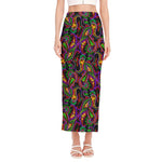 Dark Bohemian Paisley Pattern Print Side Slit Maxi Skirt