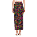 Dark Bohemian Paisley Pattern Print Side Slit Maxi Skirt