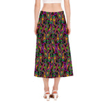 Dark Bohemian Paisley Pattern Print Side Slit Midi Skirt