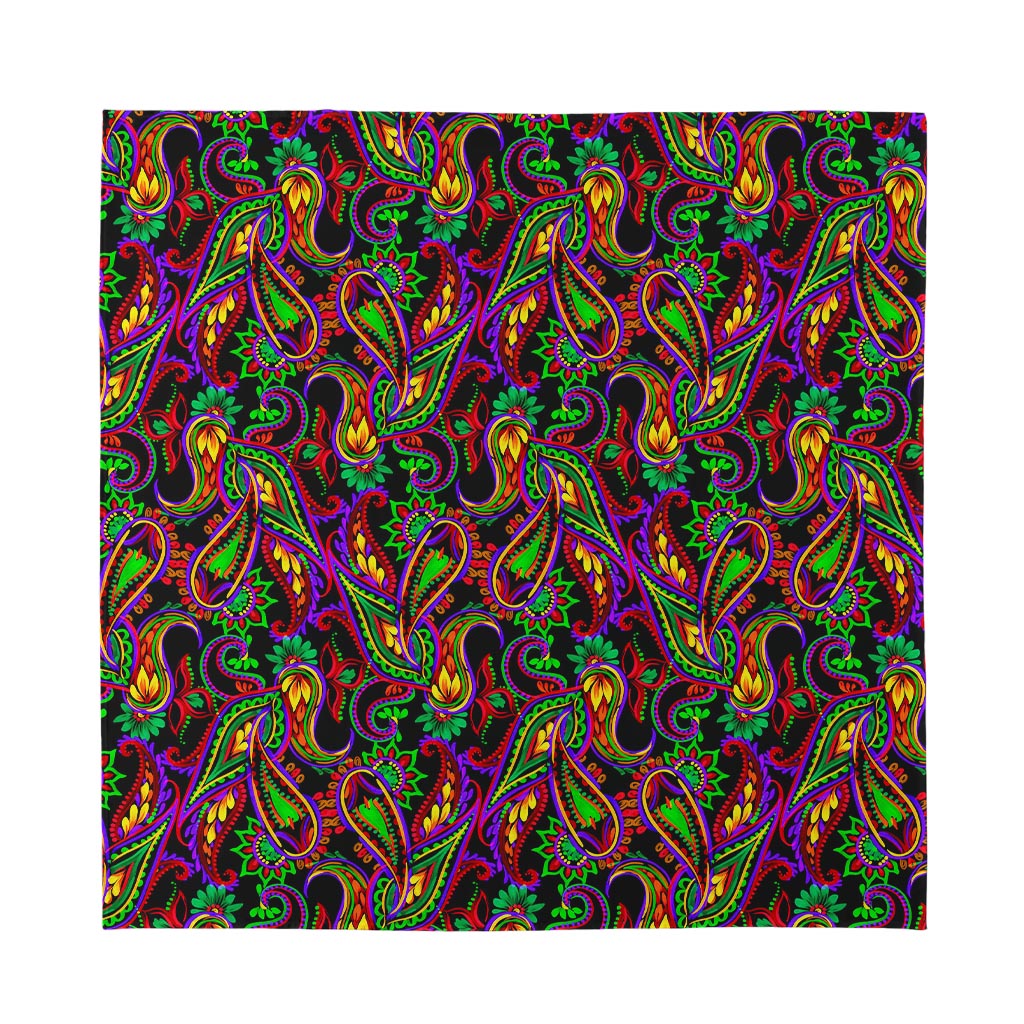 Dark Bohemian Paisley Pattern Print Silk Bandana