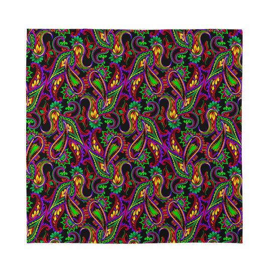 Dark Bohemian Paisley Pattern Print Silk Bandana