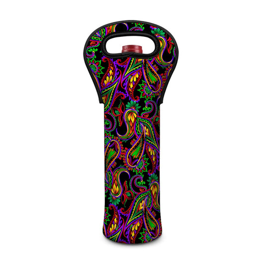 Dark Bohemian Paisley Pattern Print Single Neoprene Wine Tote