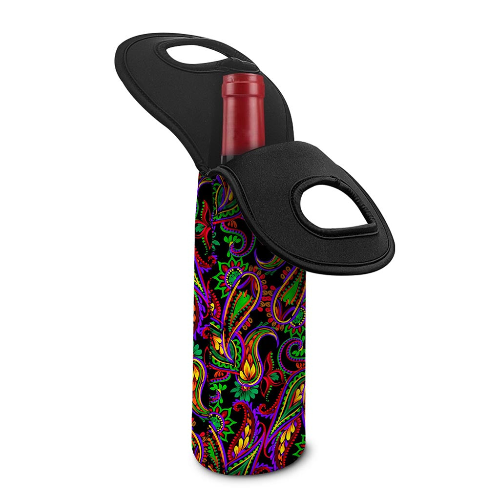 Dark Bohemian Paisley Pattern Print Single Neoprene Wine Tote