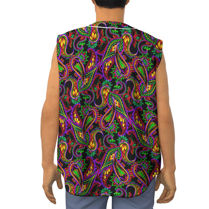 Dark Bohemian Paisley Pattern Print Sleeveless Baseball Jersey