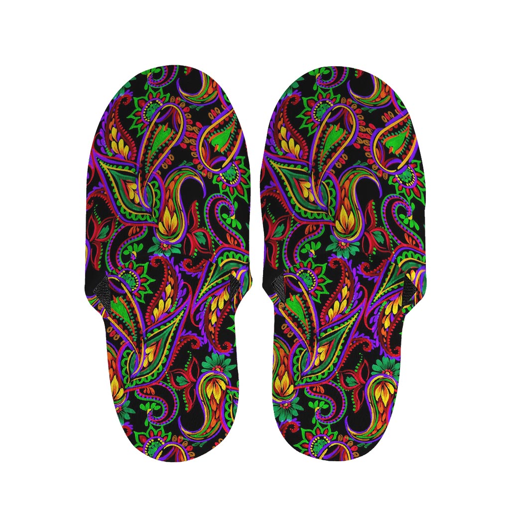 Dark Bohemian Paisley Pattern Print Slippers