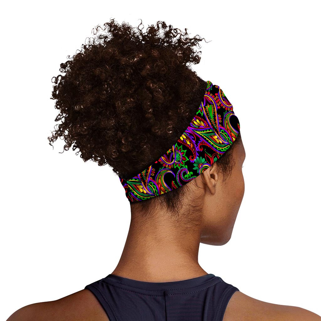 Dark Bohemian Paisley Pattern Print Sports Headband