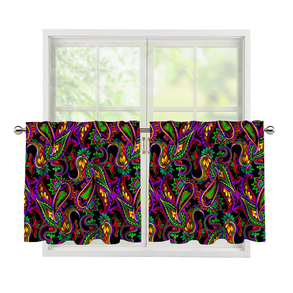 Dark Bohemian Paisley Pattern Print Tier Curtains
