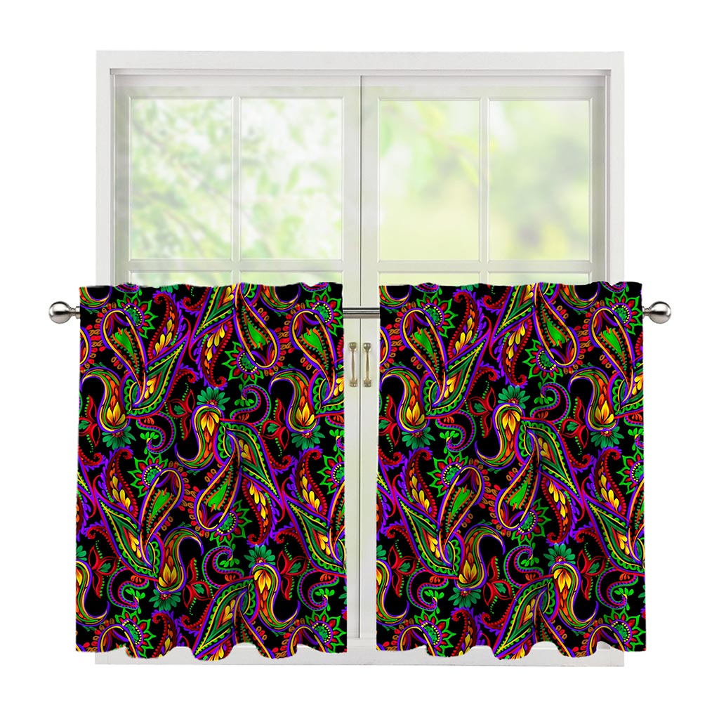 Dark Bohemian Paisley Pattern Print Tier Curtains
