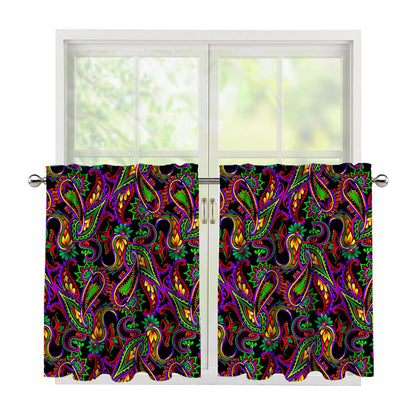 Dark Bohemian Paisley Pattern Print Tier Curtains