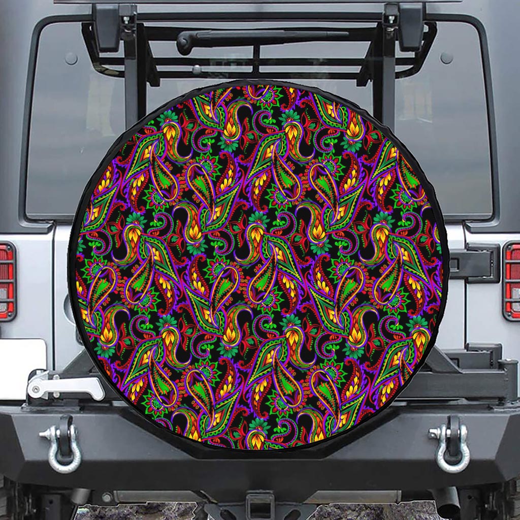 Dark Bohemian Paisley Pattern Print Tire Cover