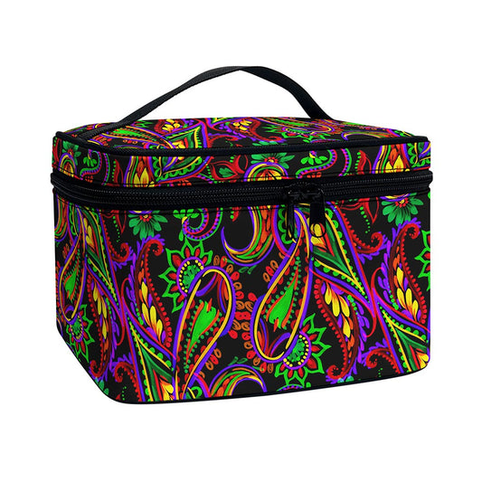 Dark Bohemian Paisley Pattern Print Travel Makeup Bag
