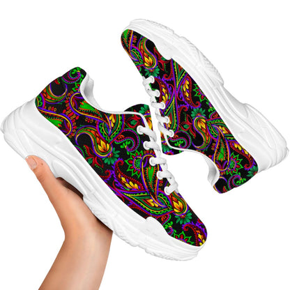 Dark Bohemian Paisley Pattern Print White Chunky Shoes