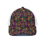 Dark Bohemian Paisley Pattern Print White Mesh Trucker Cap