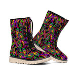 Dark Bohemian Paisley Pattern Print Winter Boots