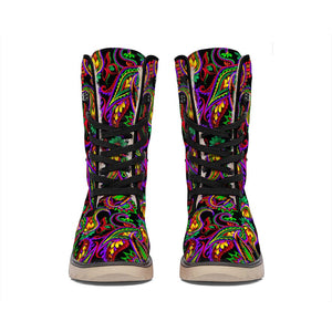 Dark Bohemian Paisley Pattern Print Winter Boots