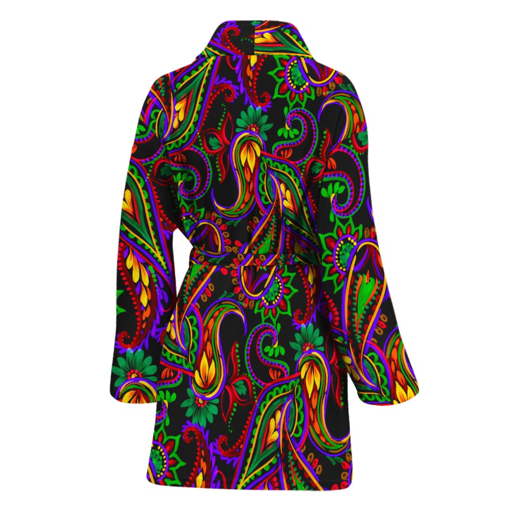 Dark Bohemian Paisley Pattern Print Women's Bathrobe