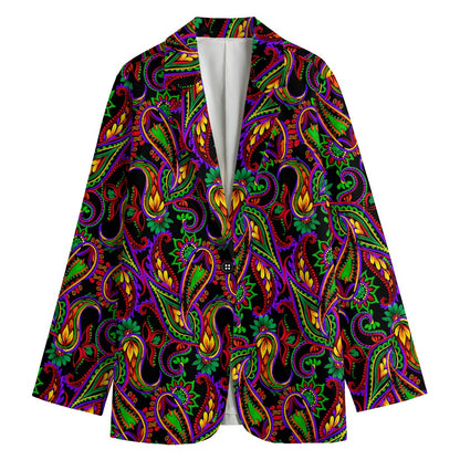 Dark Bohemian Paisley Pattern Print Women's Blazer