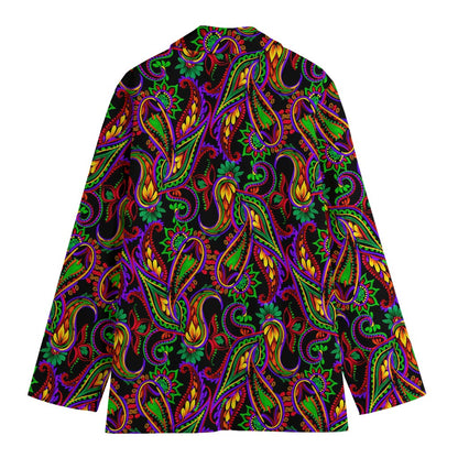 Dark Bohemian Paisley Pattern Print Women's Blazer