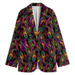 Dark Bohemian Paisley Pattern Print Women's Cotton Blazer