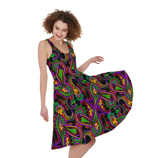 Dark Bohemian Paisley Pattern Print Women's Sleeveless Dress
