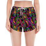 Dark Bohemian Paisley Pattern Print Women's Split Running Shorts