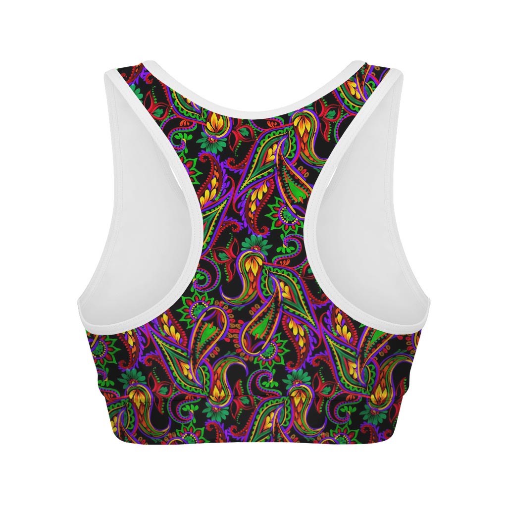 Dark Bohemian Paisley Pattern Print Women's Sports Bra