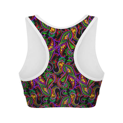 Dark Bohemian Paisley Pattern Print Women's Sports Bra
