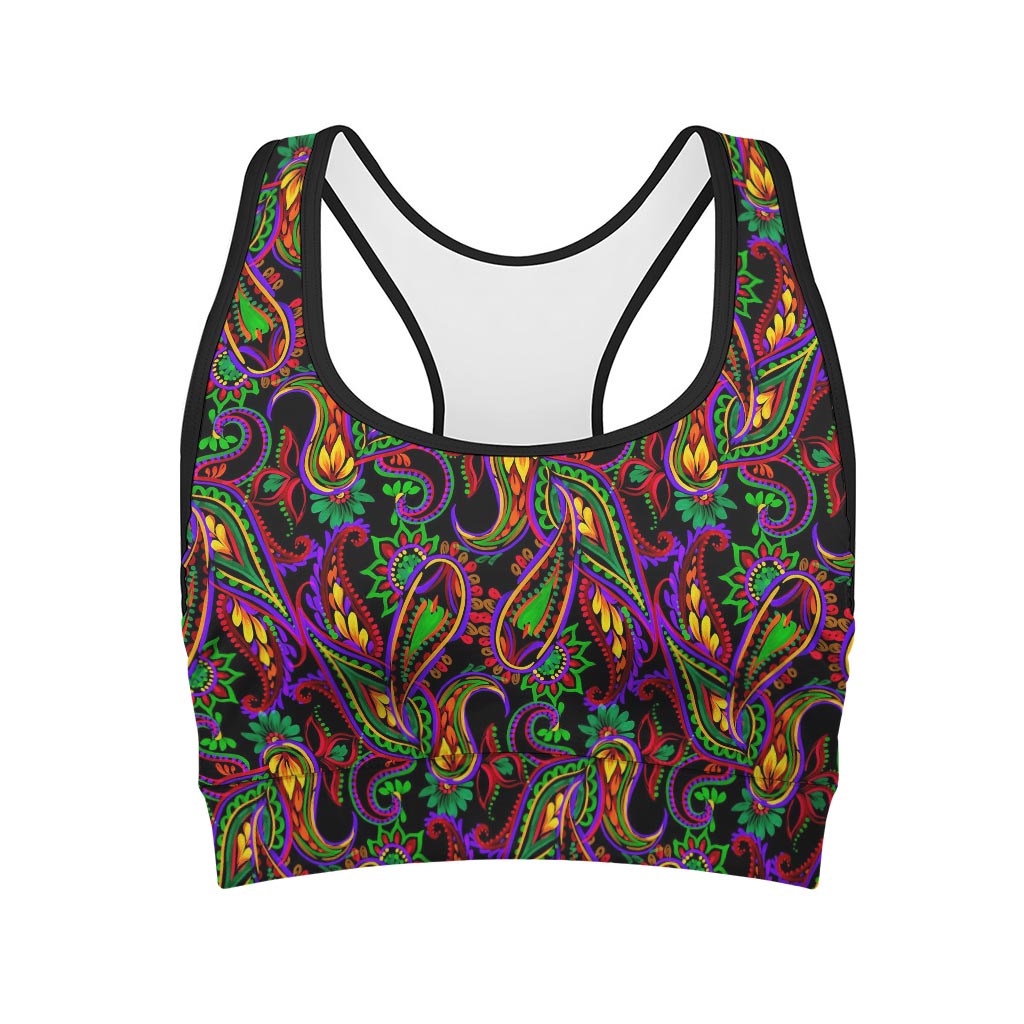 Dark Bohemian Paisley Pattern Print Women's Sports Bra