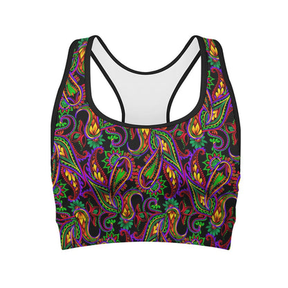 Dark Bohemian Paisley Pattern Print Women's Sports Bra