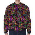 Dark Bohemian Paisley Pattern Print Zip Sleeve Bomber Jacket