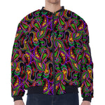 Dark Bohemian Paisley Pattern Print Zip Sleeve Bomber Jacket