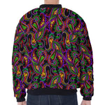 Dark Bohemian Paisley Pattern Print Zip Sleeve Bomber Jacket