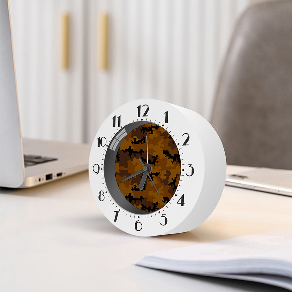Dark Brown Camouflage Print Alarm Clock