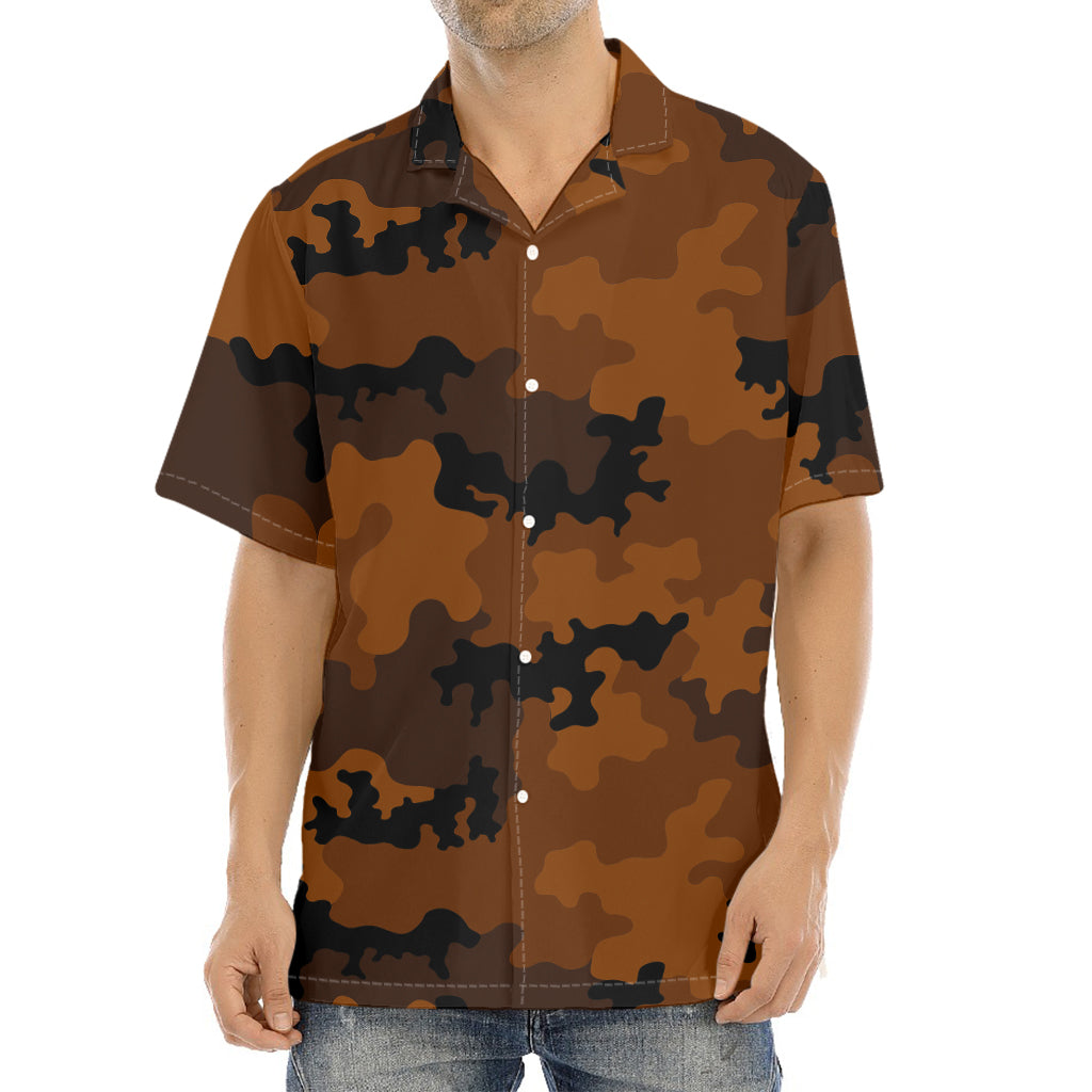 Dark Brown Camouflage Print Aloha Shirt