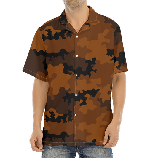 Dark Brown Camouflage Print Aloha Shirt