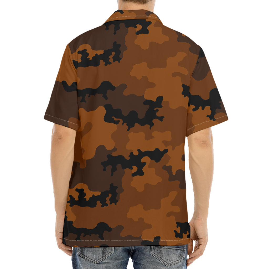 Dark Brown Camouflage Print Aloha Shirt