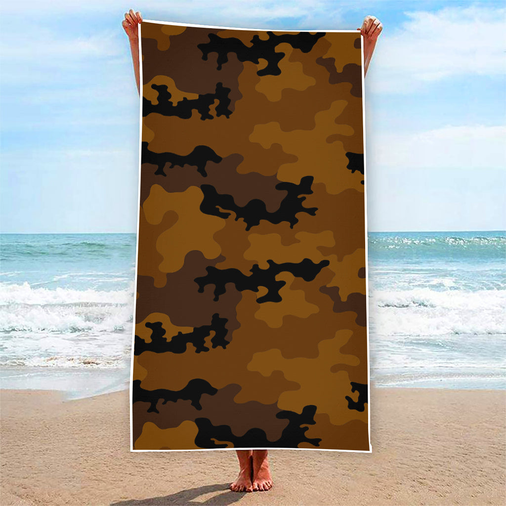 Dark Brown Camouflage Print Beach Towel
