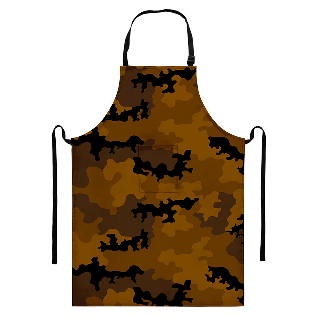 Dark Brown Camouflage Print Bib Apron With Pocket