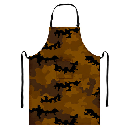 Dark Brown Camouflage Print Bib Apron With Pocket