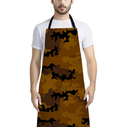 Dark Brown Camouflage Print Bib Apron With Pocket