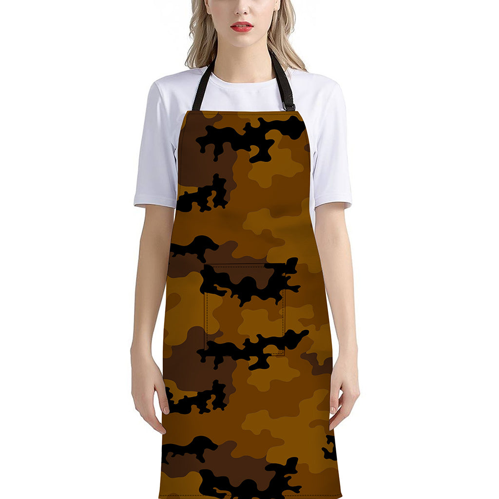 Dark Brown Camouflage Print Bib Apron With Pocket