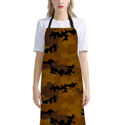 Dark Brown Camouflage Print Bib Apron With Pocket