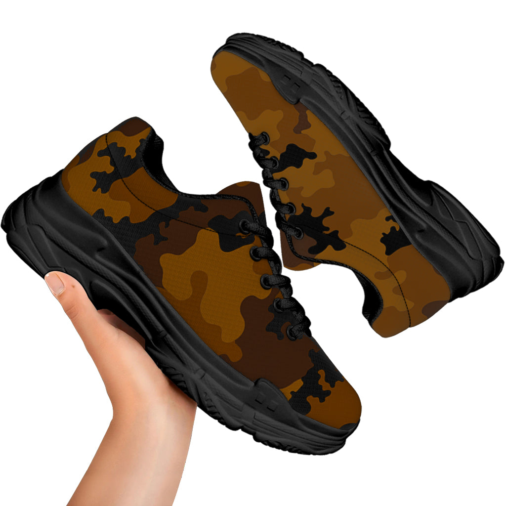 Dark Brown Camouflage Print Black Chunky Shoes