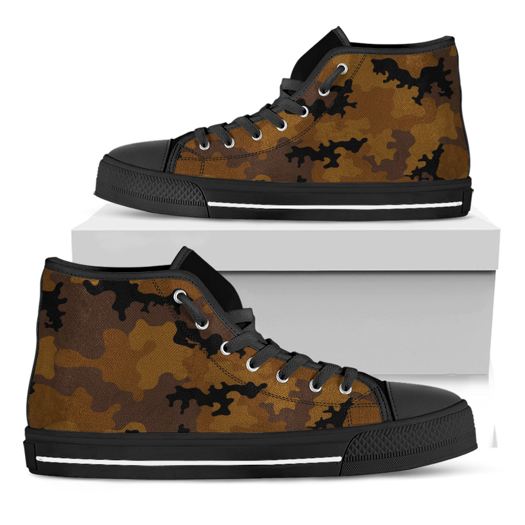 Dark Brown Camouflage Print Black High Top Sneakers