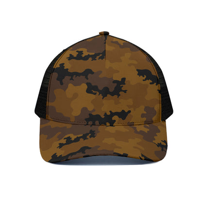 Dark Brown Camouflage Print Black Mesh Trucker Cap