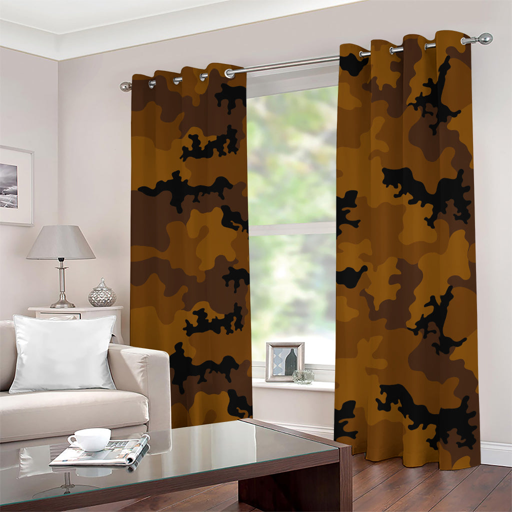 Dark Brown Camouflage Print Blackout Grommet Curtains
