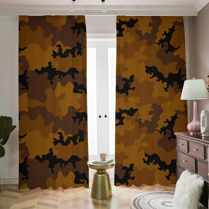 Dark Brown Camouflage Print Blackout Pencil Pleat Curtains